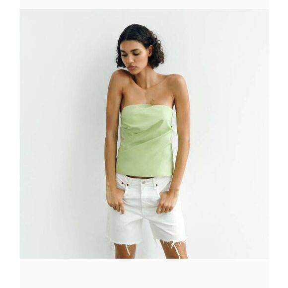 Zara new with tags green neon sleevless hankechief hem Strapless top large - Picture 1 of 9